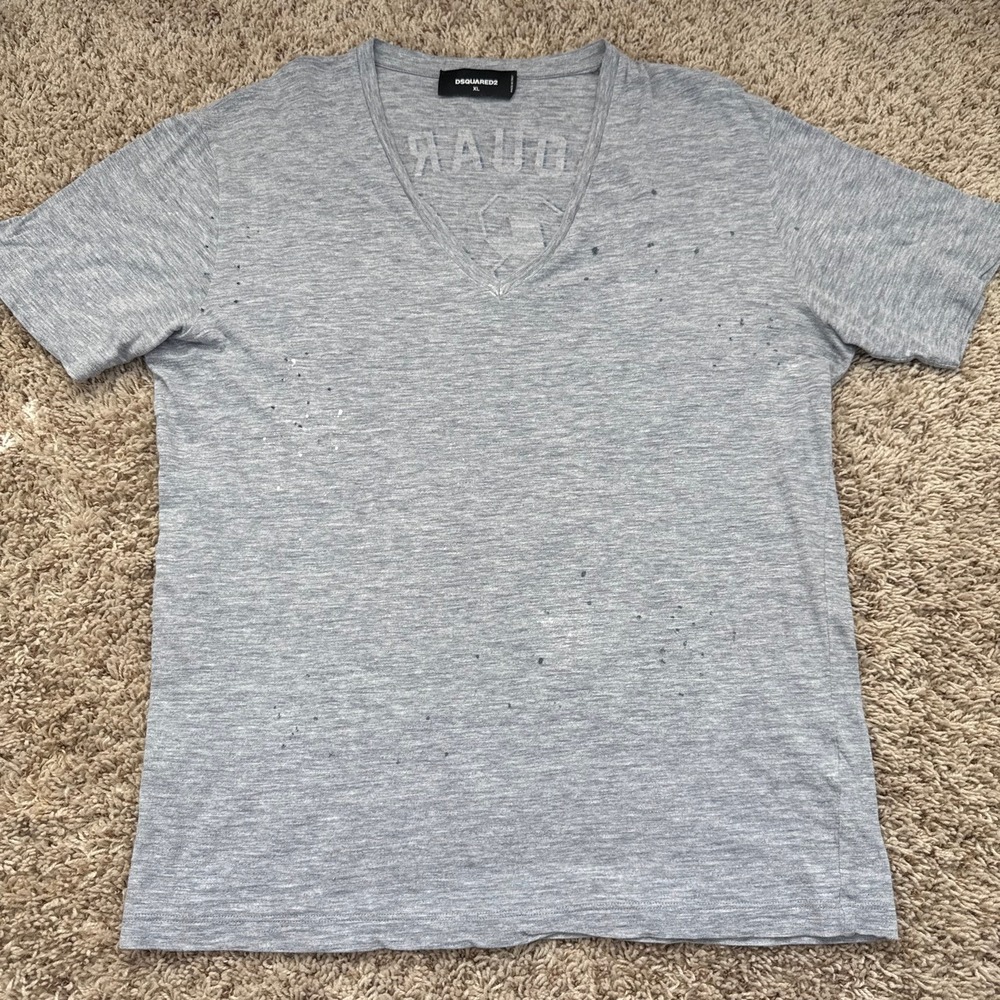 Dsquared2 Mens Grey V-Neck Distressed 64 College Team Graphic T-Shirt XL Italy